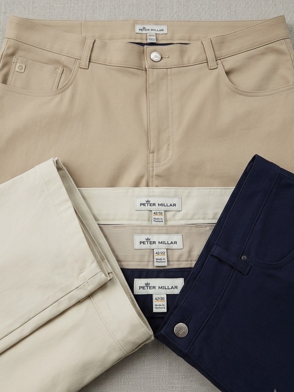 Lot (3) Peter Millar Chinos Classic Straight Pants in Navy, Khaki, Tan‎  Size 42